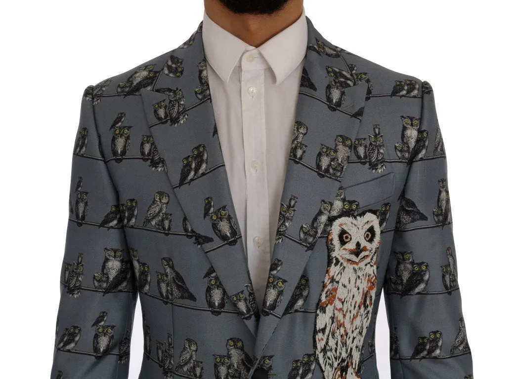 Blue Owl Print Slim Fit Blazer Jacket