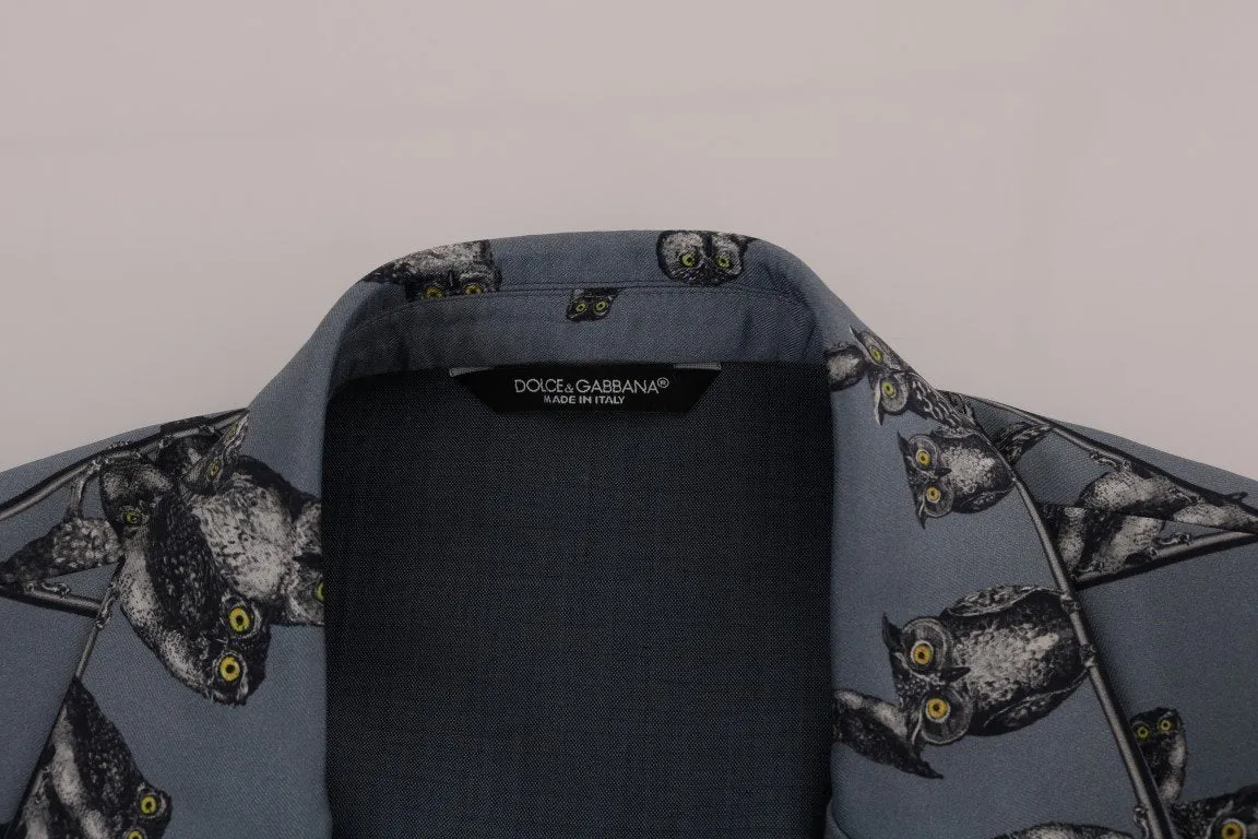 Blue Owl Print Slim Fit Blazer Jacket