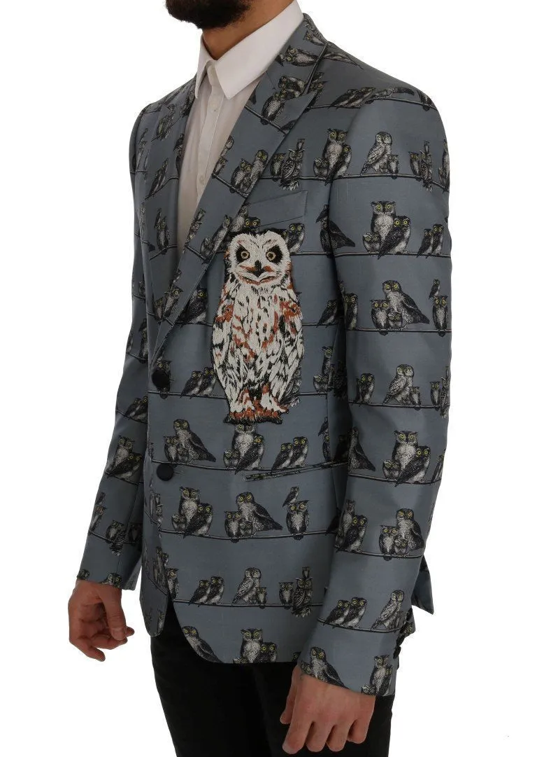 Blue Owl Print Slim Fit Blazer Jacket