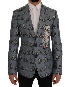 Blue Owl Print Slim Fit Blazer Jacket