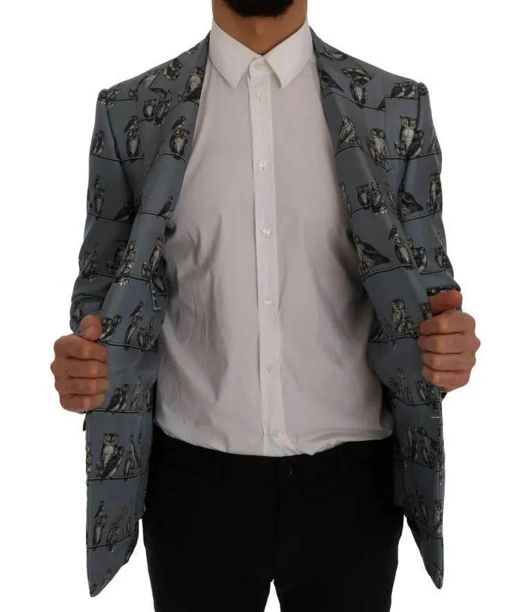 Blue Owl Print Slim Fit Blazer Jacket