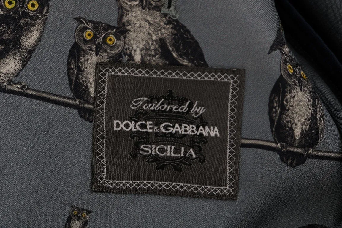 Blue Owl Print Slim Fit Blazer Jacket