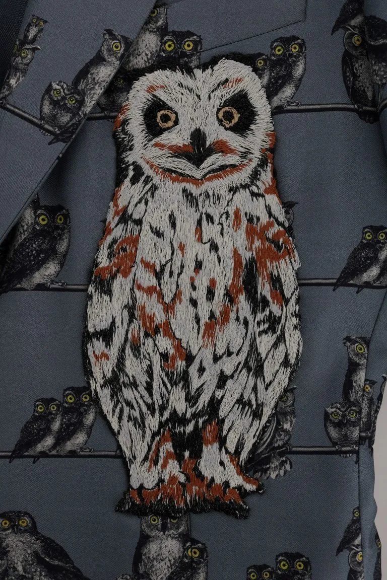 Blue Owl Print Slim Fit Blazer Jacket