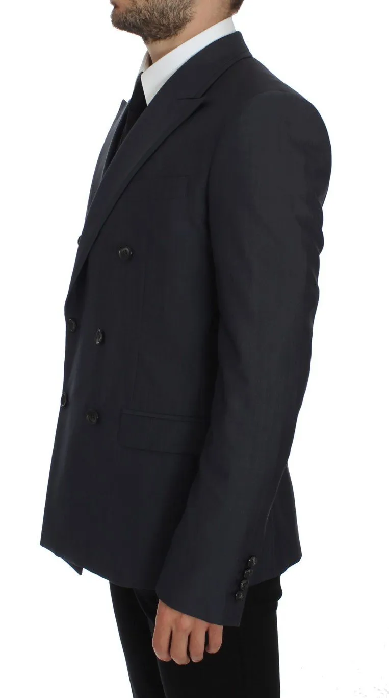 Blue Slim Fit Wool Silk Blazer