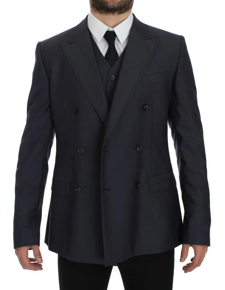 Blue Slim Fit Wool Silk Blazer