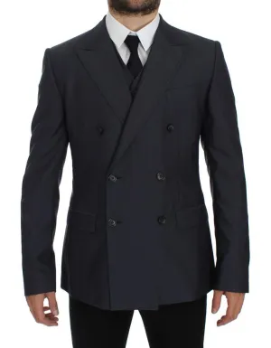 Blue Slim Fit Wool Silk Blazer