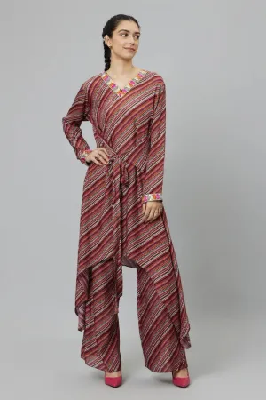 BOHEMIAN STRIPE PRINT FRONT TIE UP TUNIC SET