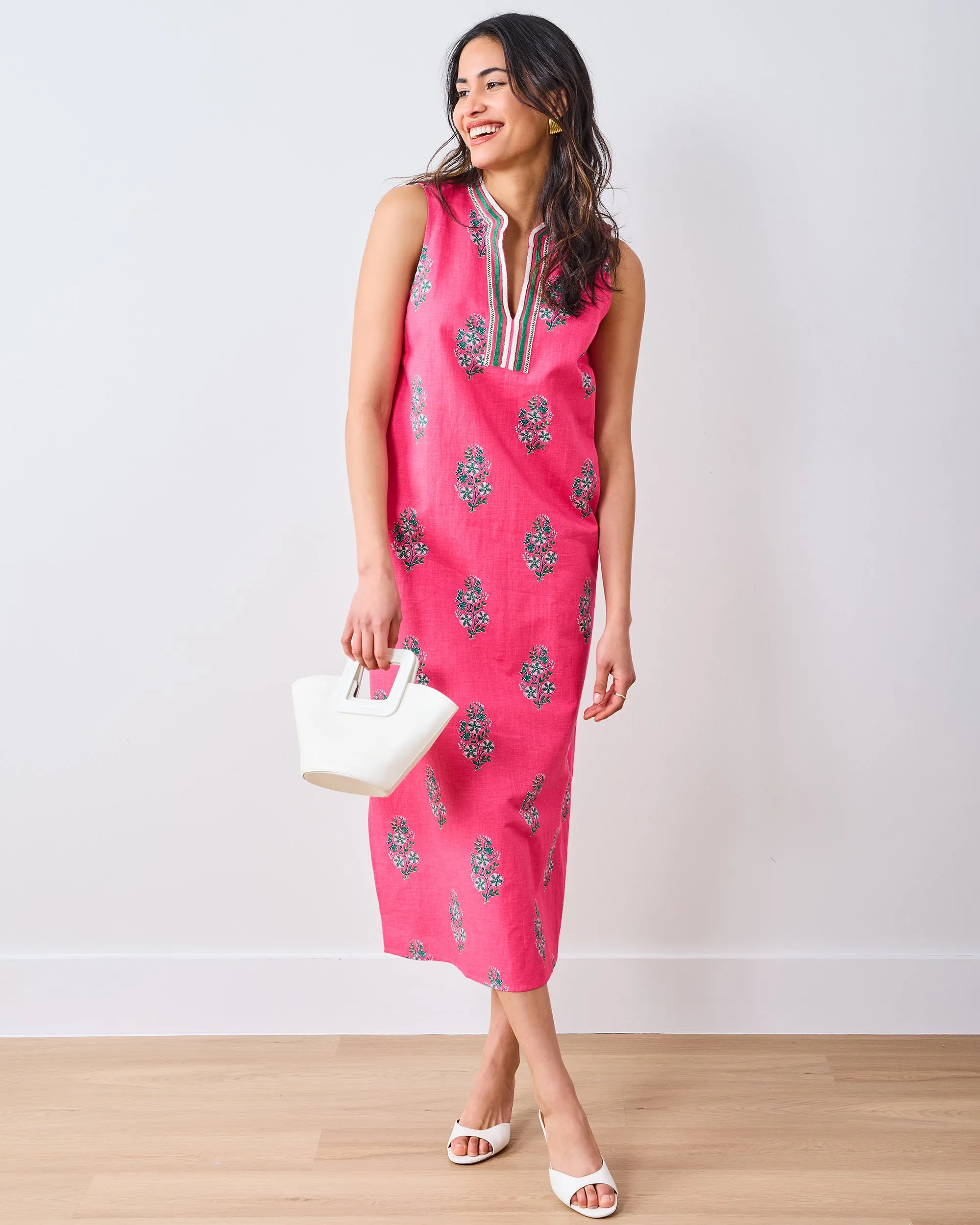 Bouquet Blossoms - Ocean View Long Tunic Dress - Hot Pink