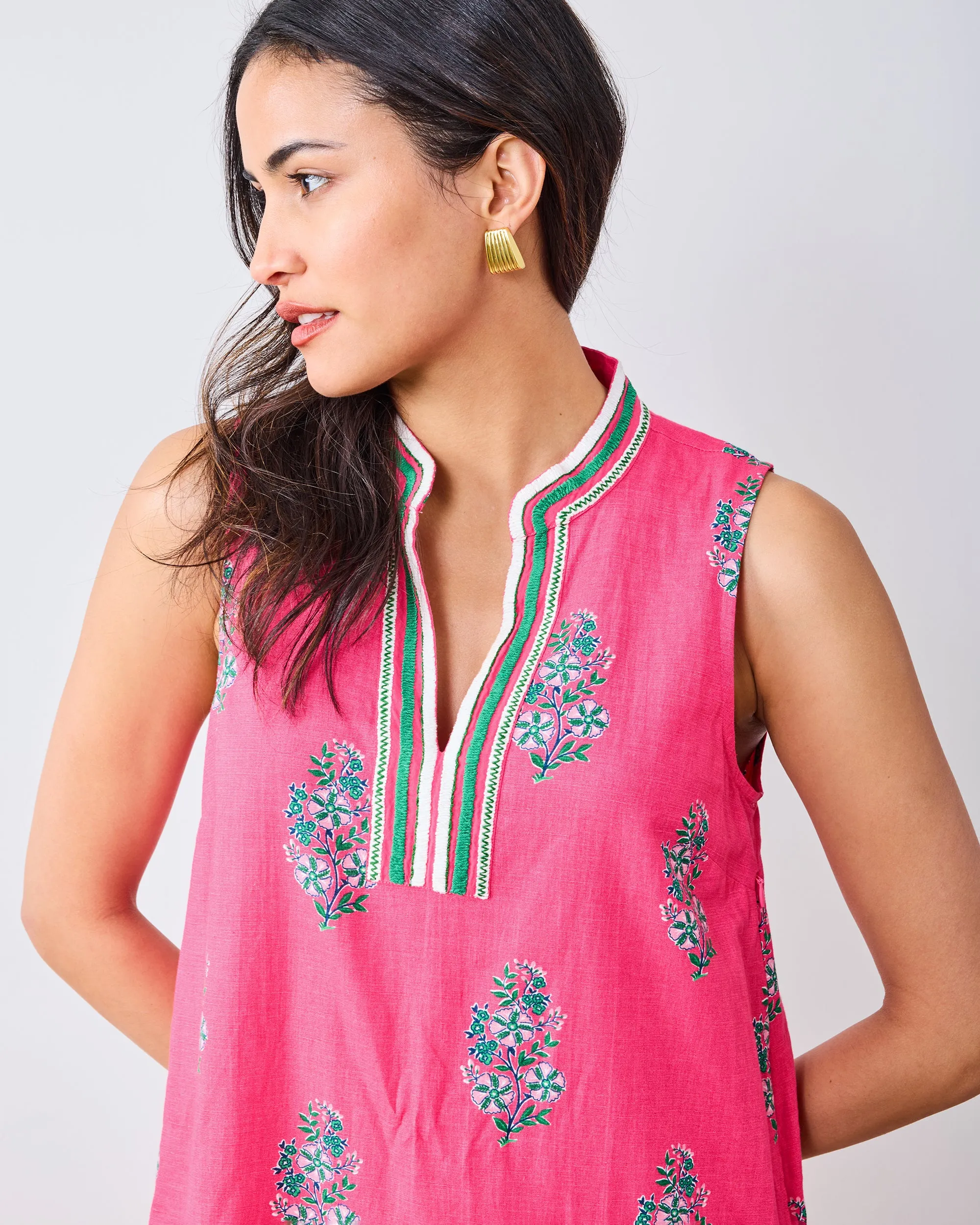 Bouquet Blossoms - Ocean View Long Tunic Dress - Hot Pink