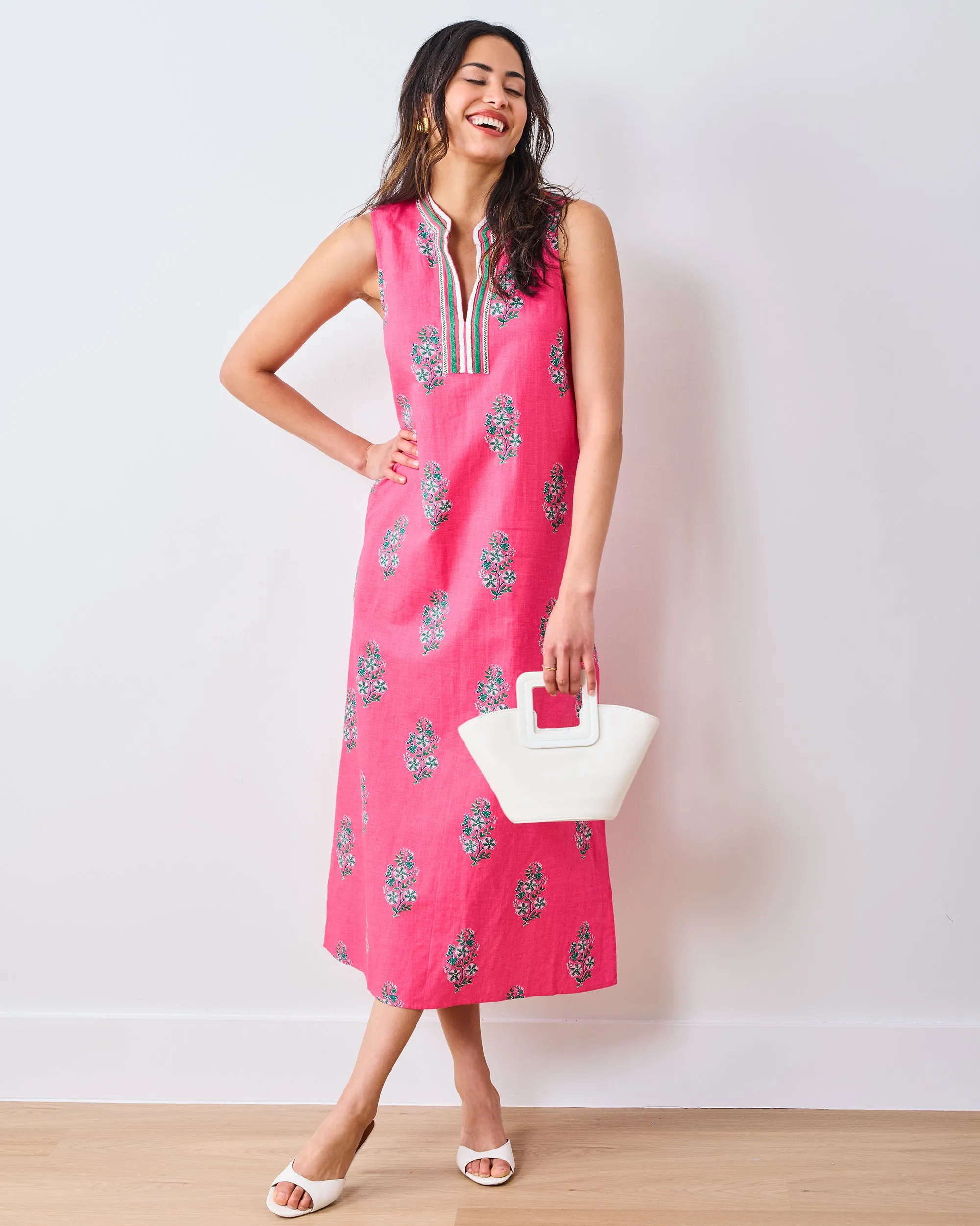 Bouquet Blossoms - Ocean View Long Tunic Dress - Hot Pink