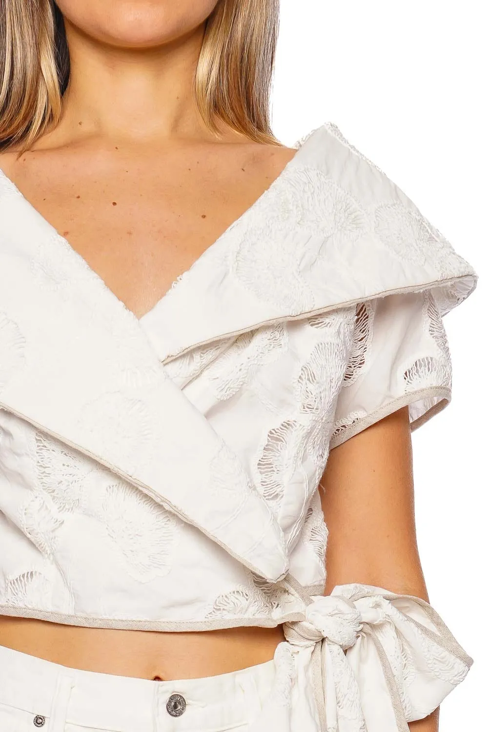 Braga Ivory Embroidered Eyelet Wrap Top