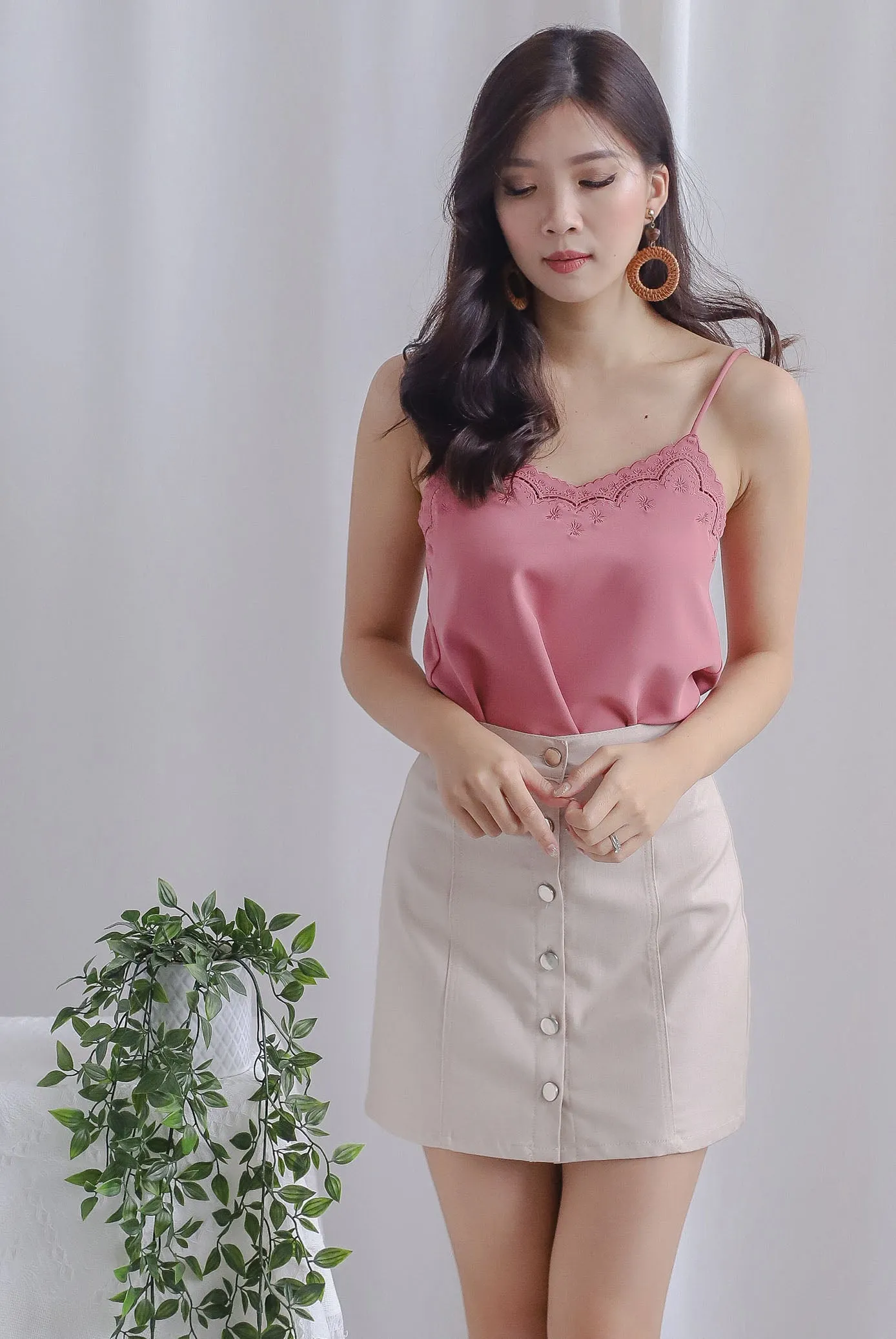 Brea Buttons Denim Skirt In Wheat