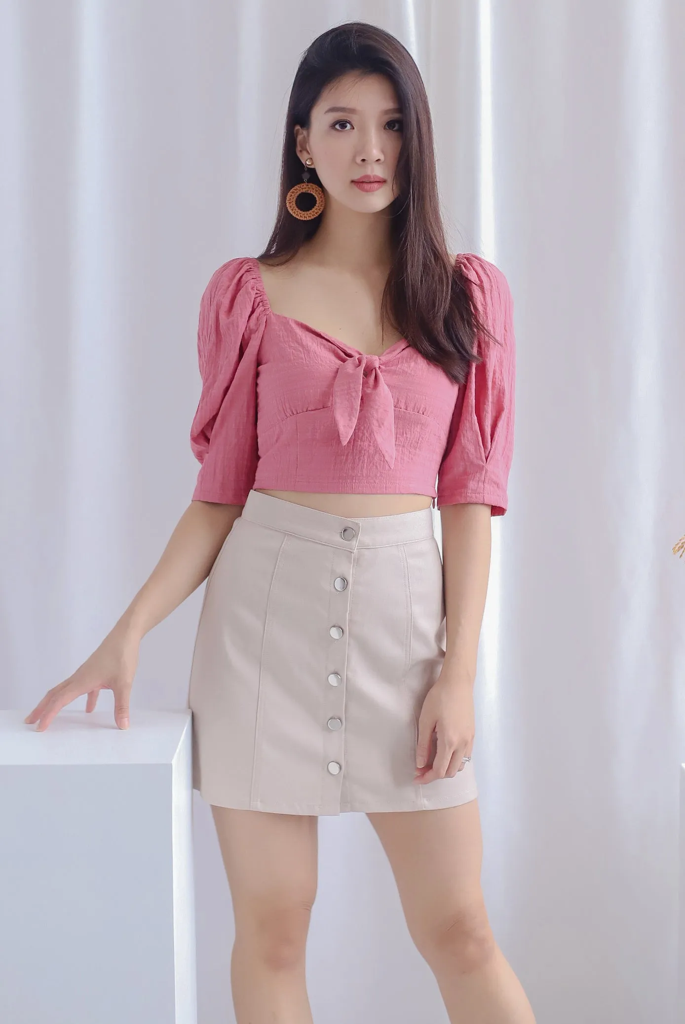 Brea Buttons Denim Skirt In Wheat