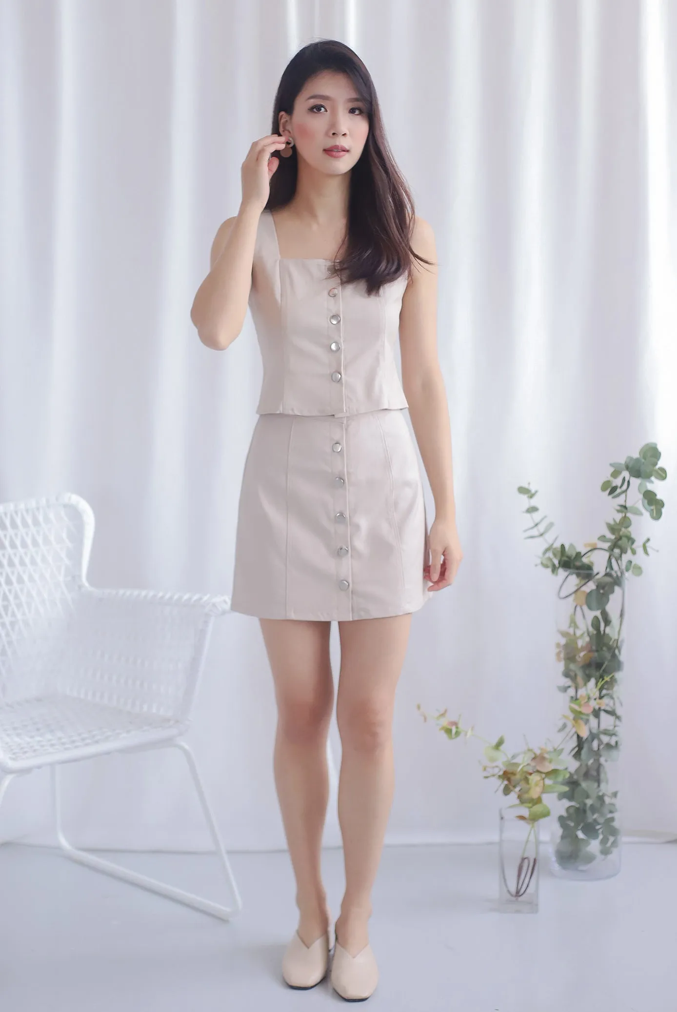 Brea Buttons Denim Skirt In Wheat