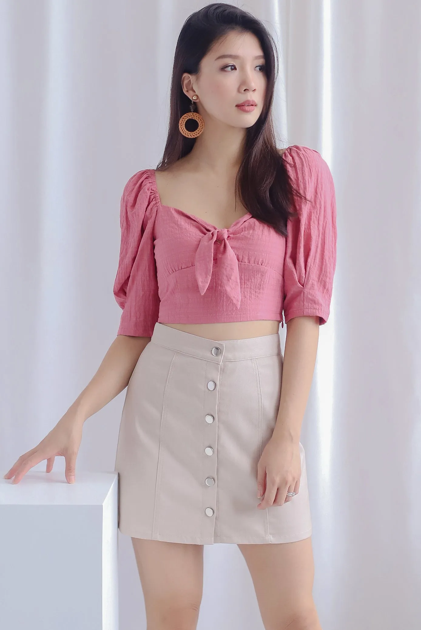 Brea Buttons Denim Skirt In Wheat