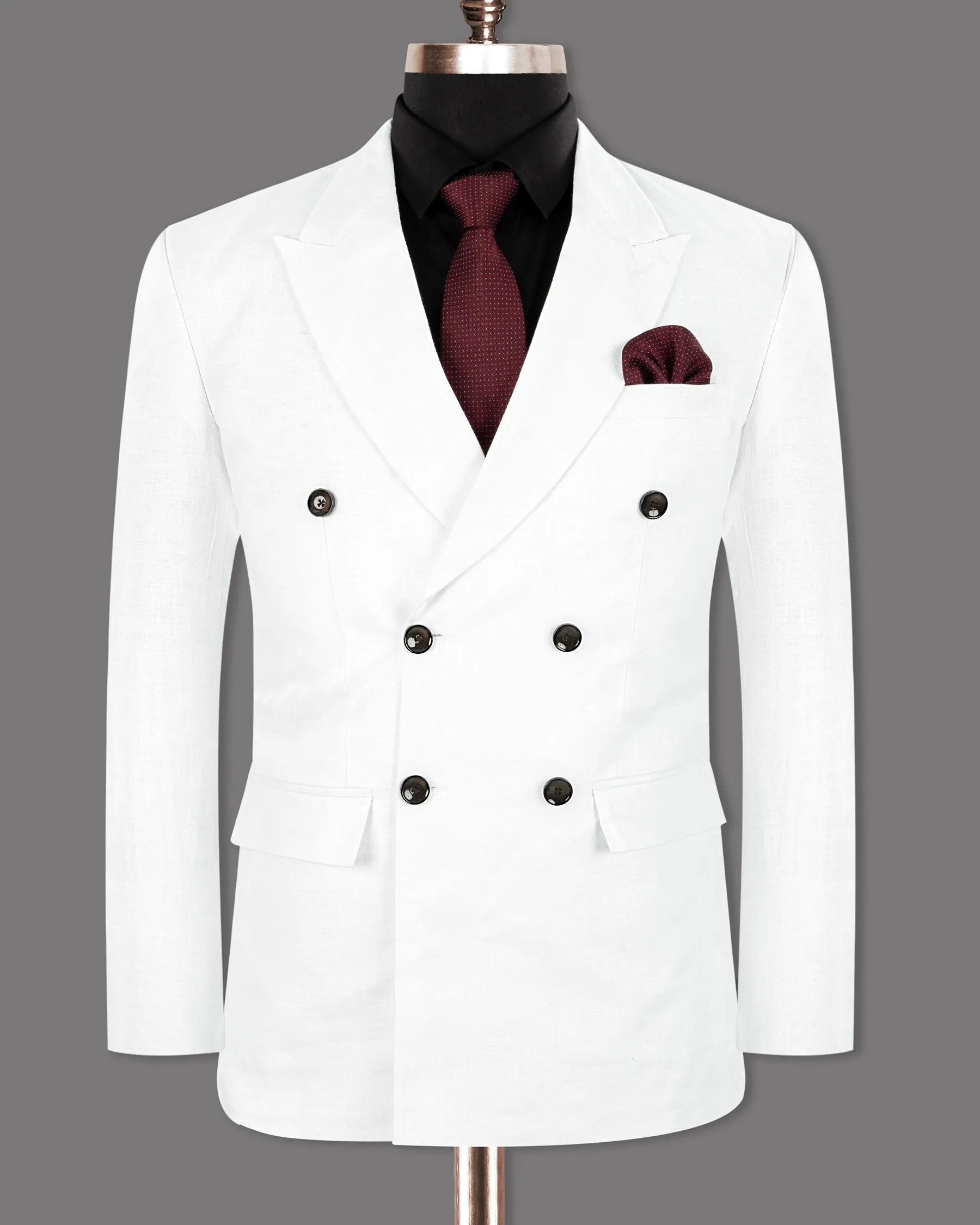 BRIGHT WHITE LUXURIOUS LINEN DOUBLE BREASTED PERFORMANCE BLAZER