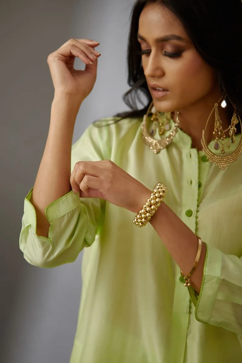Brih lime silk embroidered tunic with trouser-5