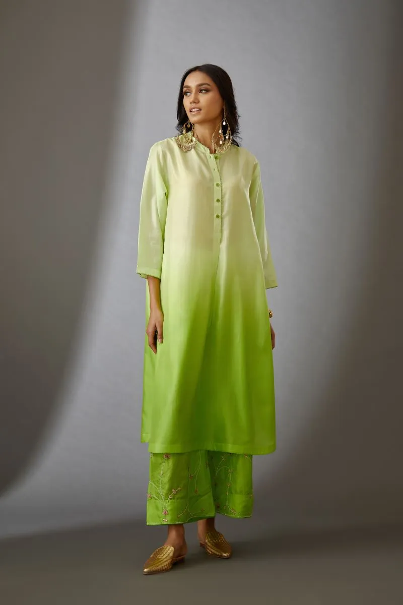 Brih lime silk embroidered tunic with trouser-5
