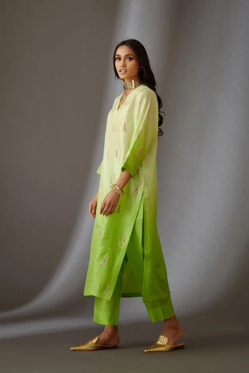 Brih lime silk embroidered tunic with trouser-9