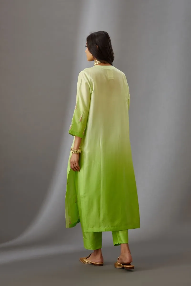 Brih lime silk embroidered tunic with trouser-9