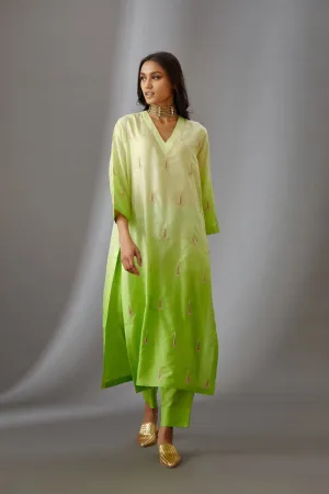 Brih lime silk embroidered tunic with trouser-9