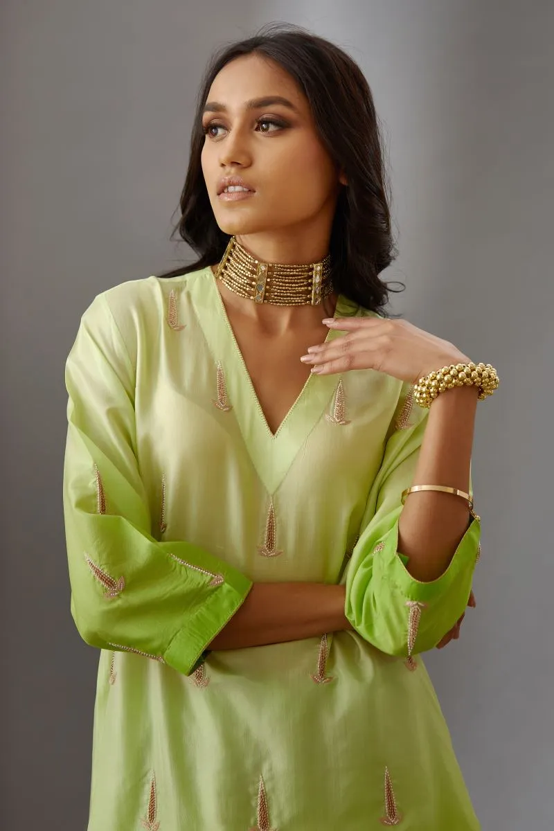 Brih lime silk embroidered tunic with trouser-9