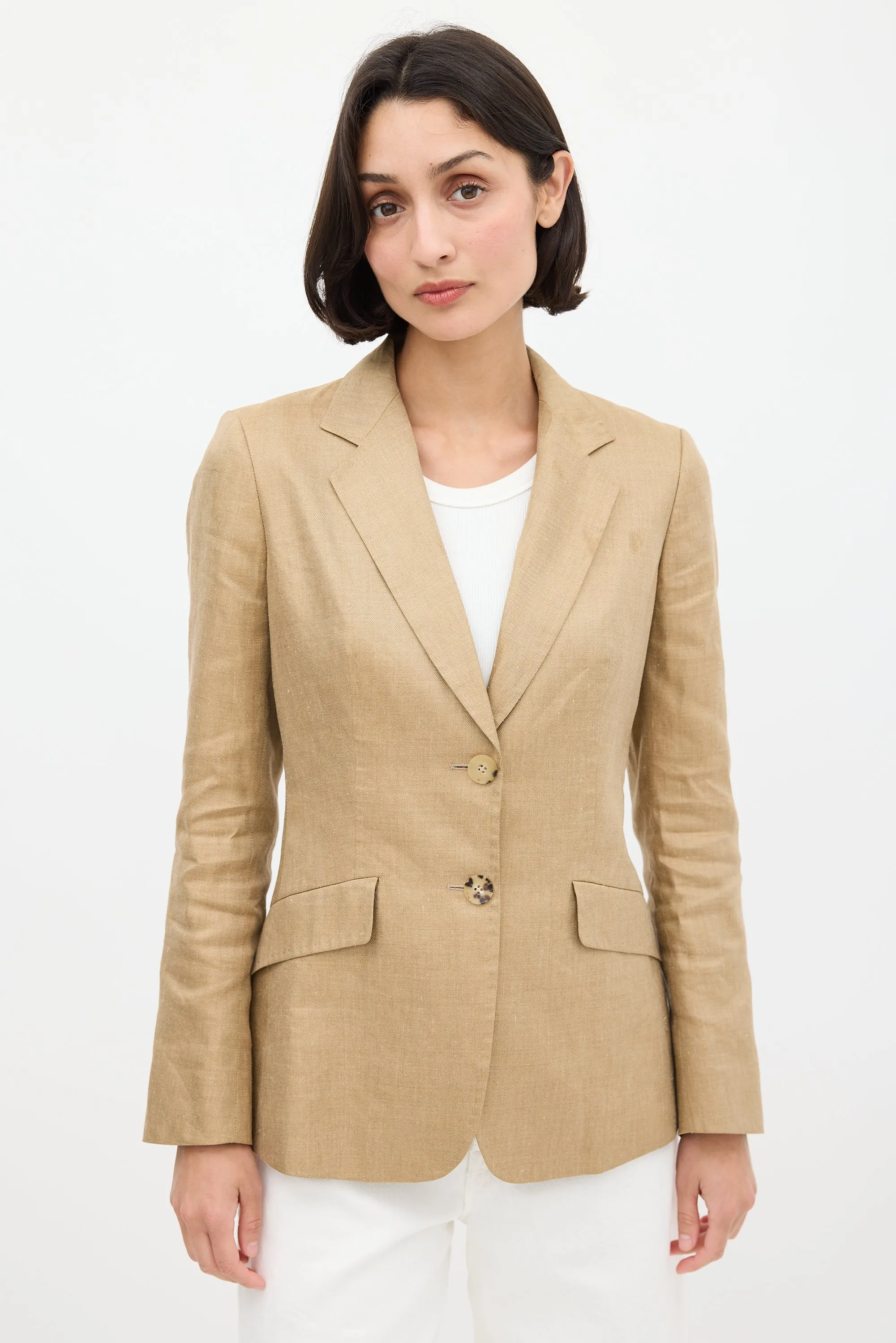 Brown Linen & Silk Two Pocket Blazer
