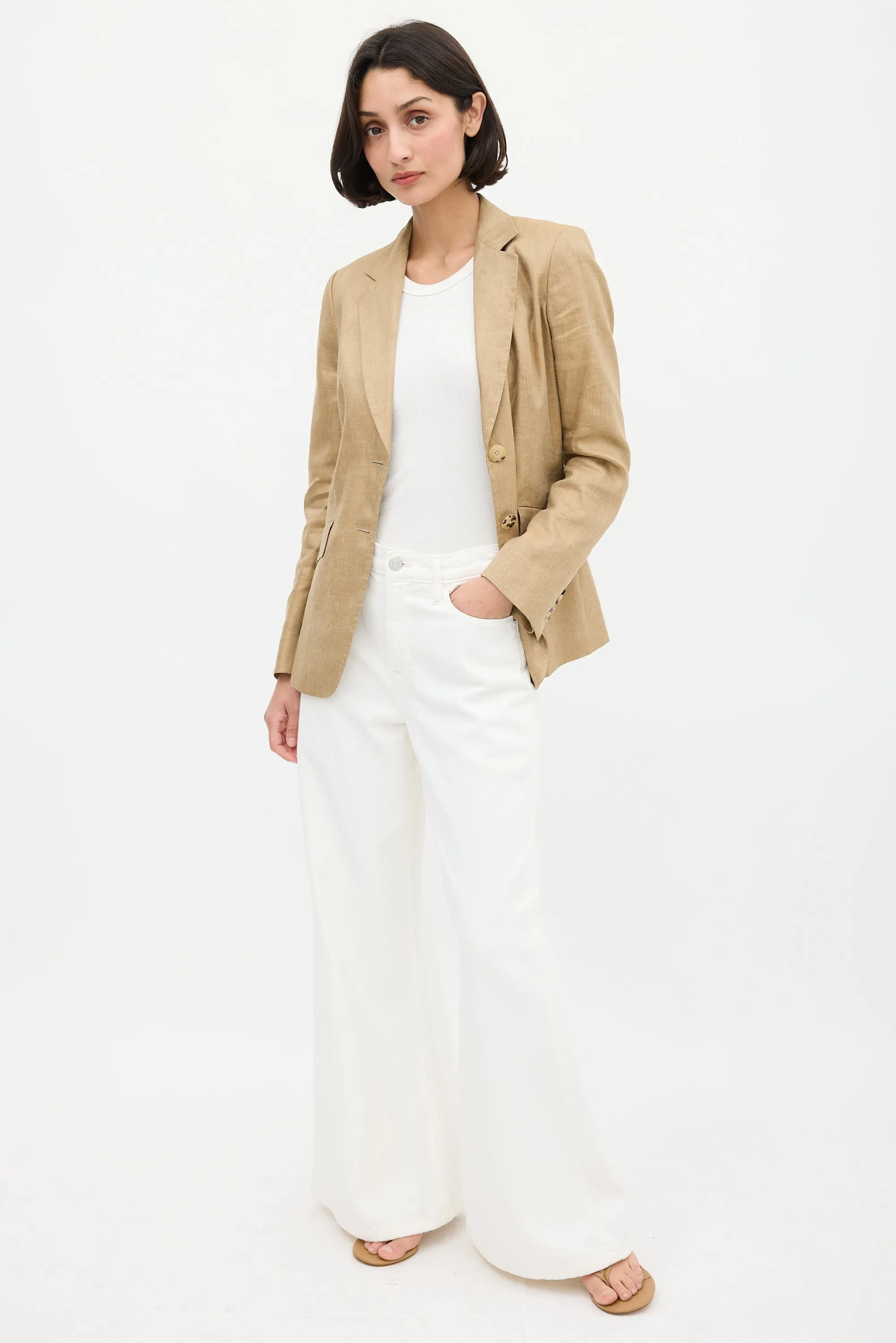 Brown Linen & Silk Two Pocket Blazer