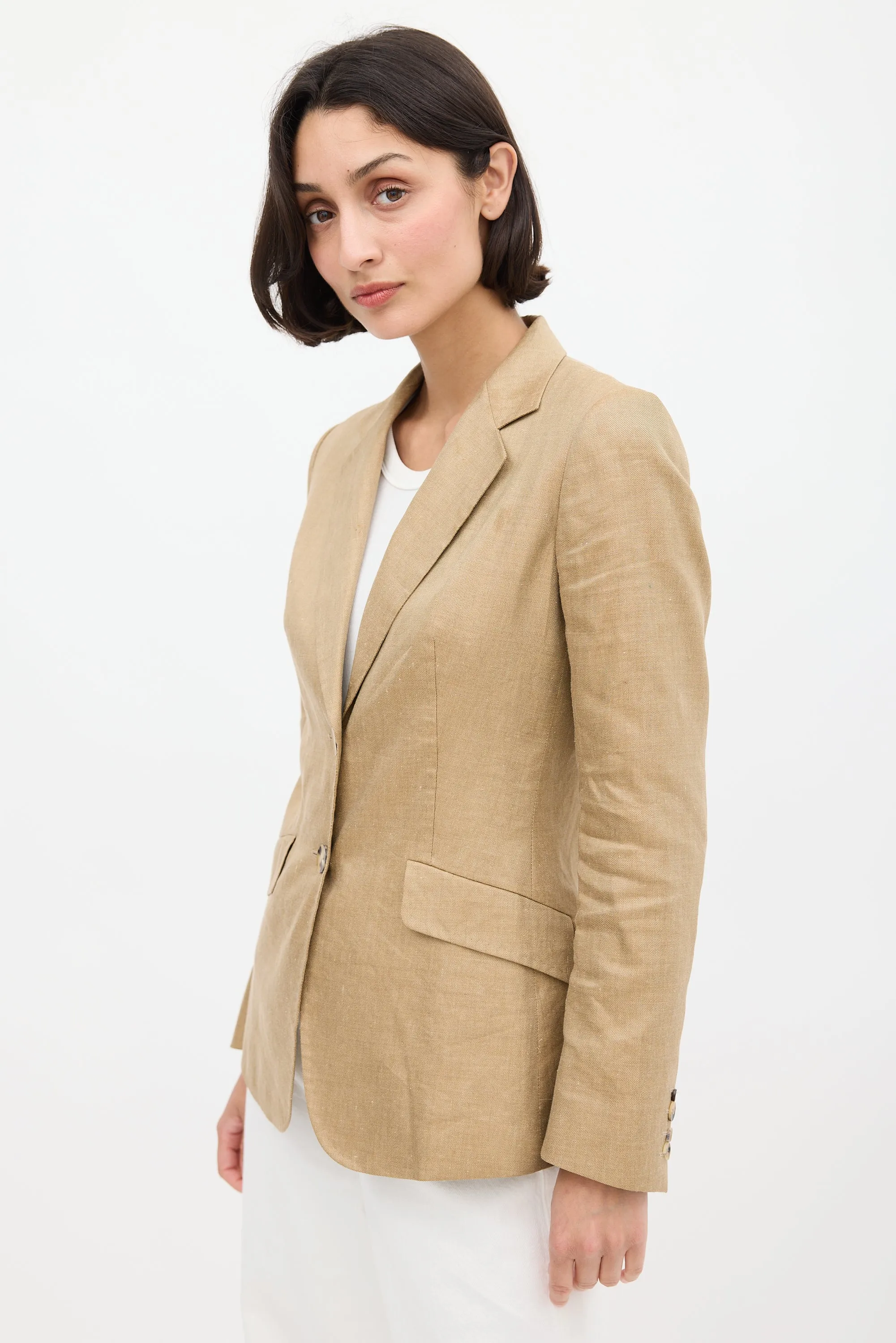 Brown Linen & Silk Two Pocket Blazer