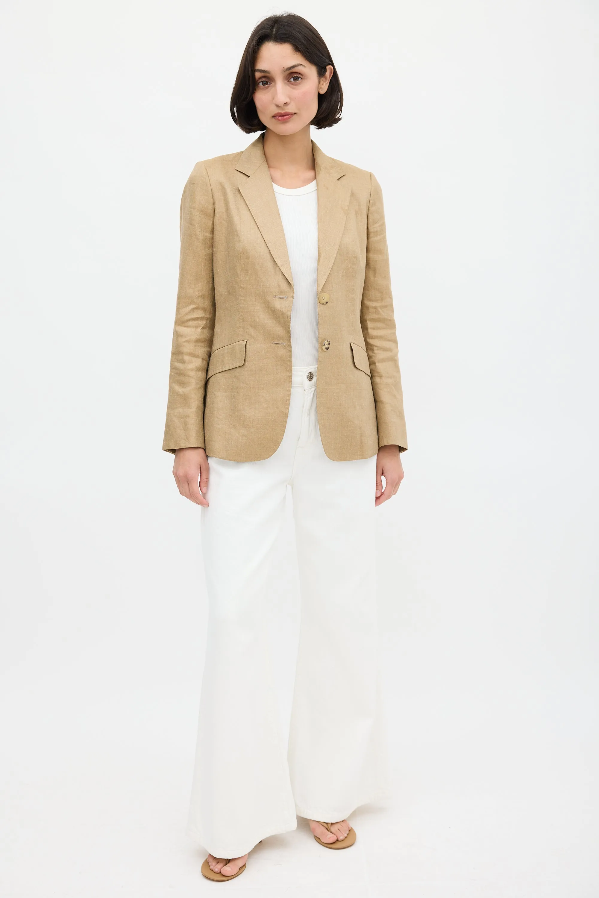 Brown Linen & Silk Two Pocket Blazer