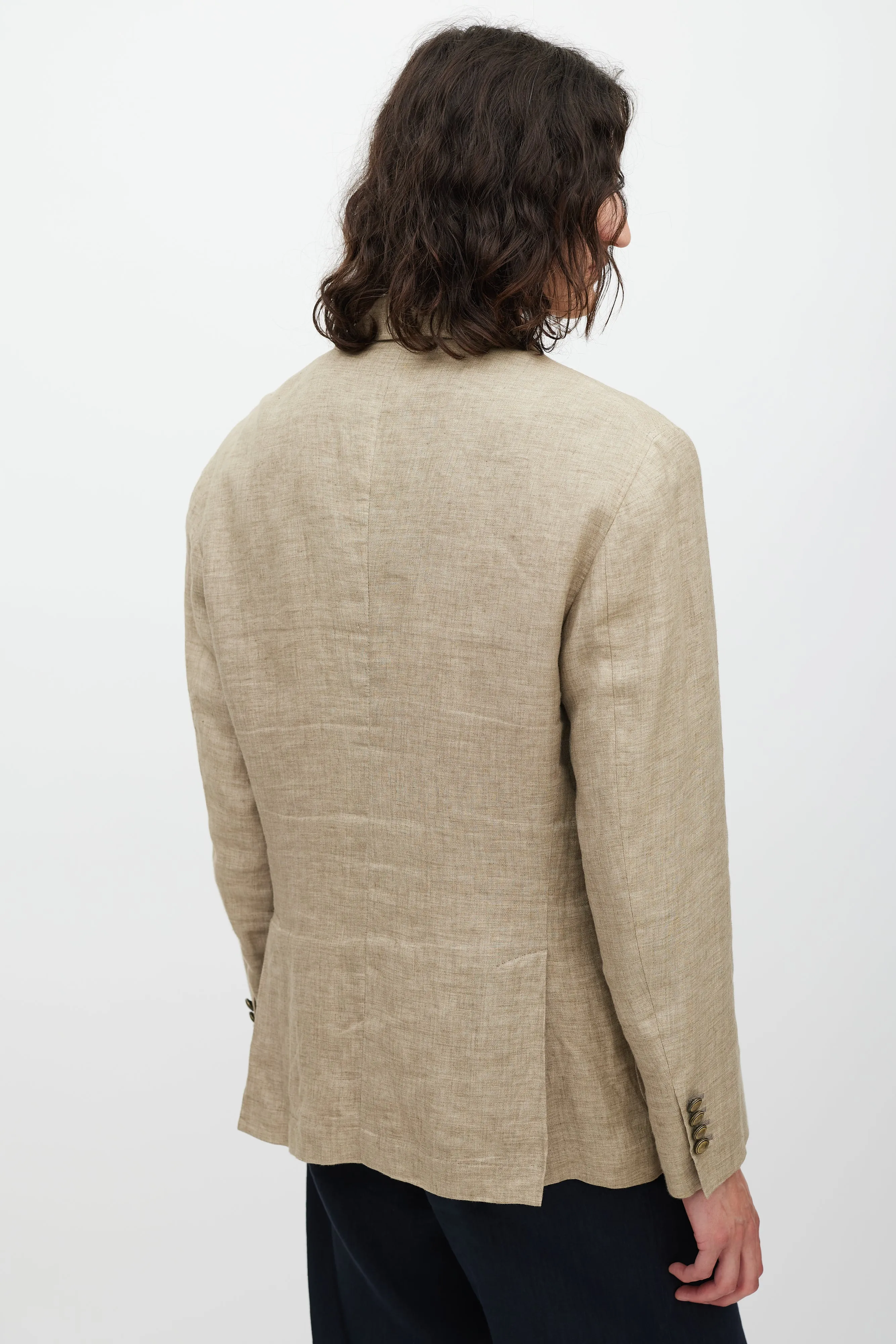 Brown Linen Asymmetrical Pocket Blazer