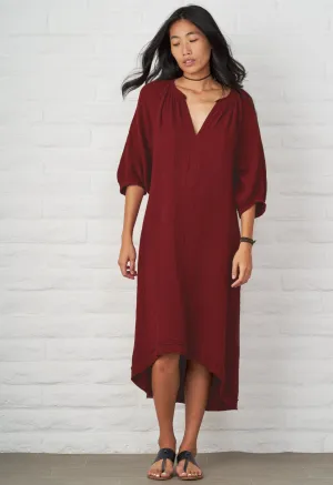 Burgundy Cotton Gauze Dress with Pockets