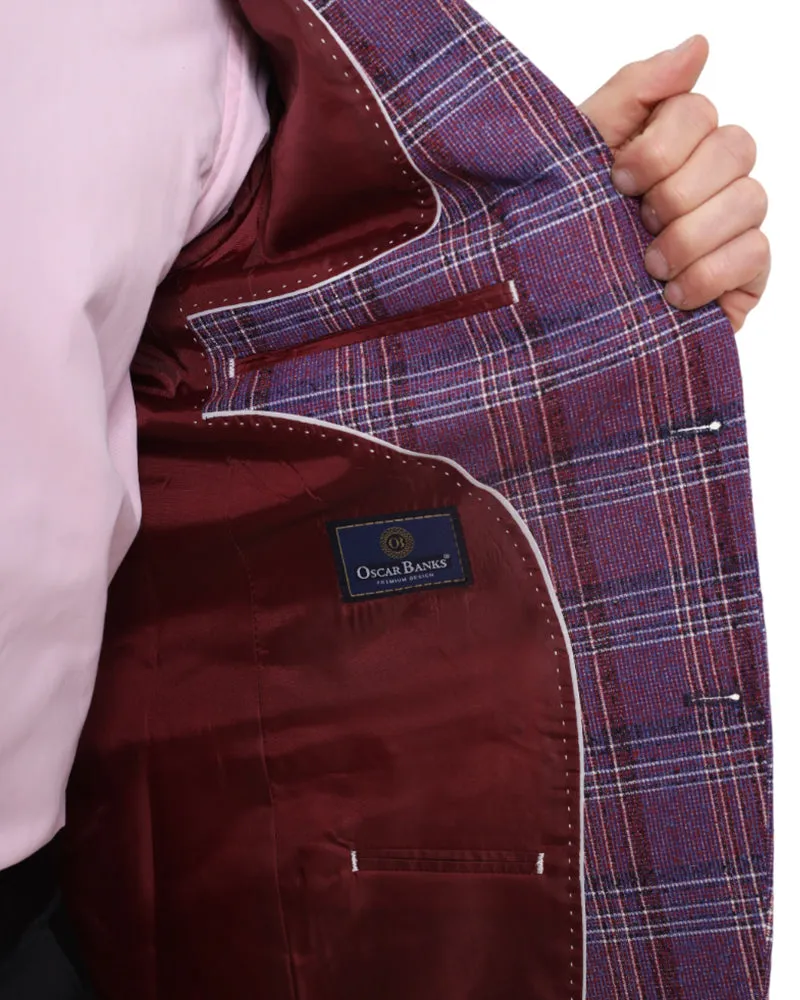 Burgundy Prince Of Wales Check Mens Blazer
