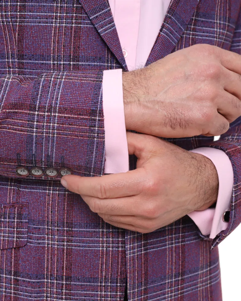 Burgundy Prince Of Wales Check Mens Blazer