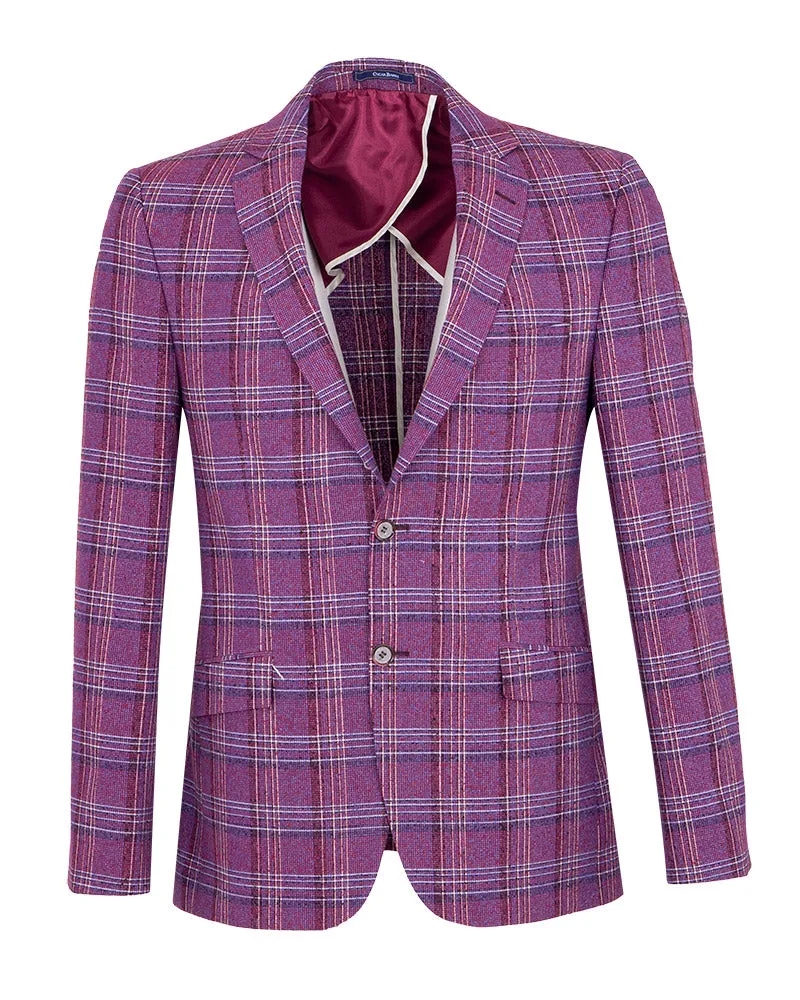 Burgundy Prince Of Wales Check Mens Blazer
