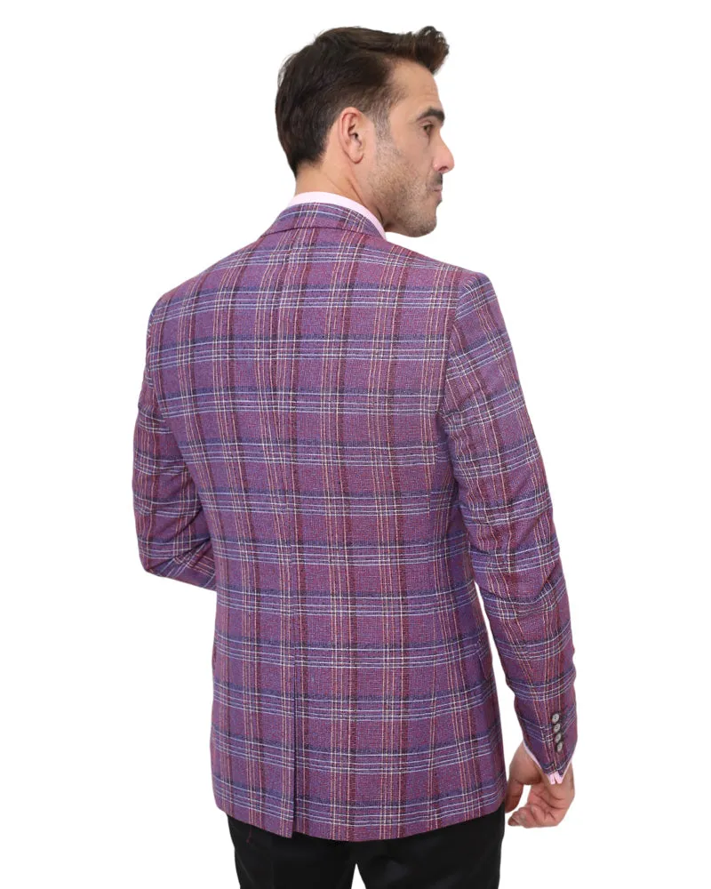 Burgundy Prince Of Wales Check Mens Blazer