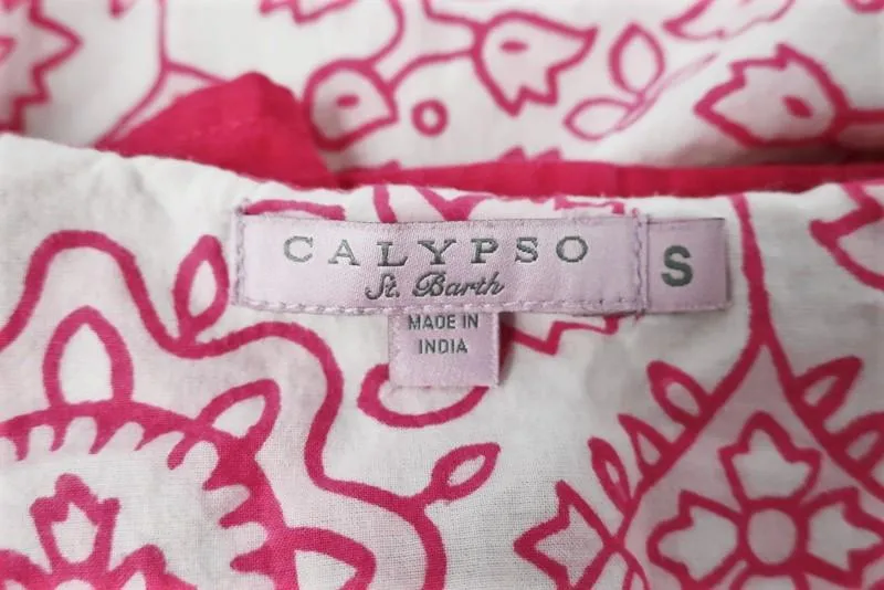 Calypso St. Barth Tunic Hester Pink/White Metallic-Embroidered Cotton Size Small