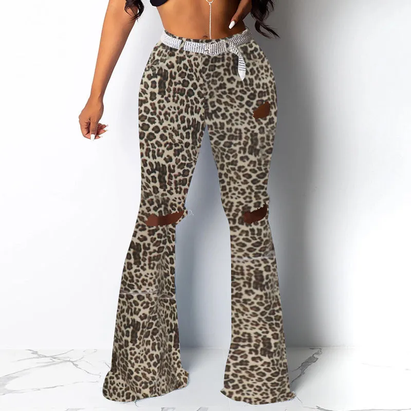 Camouflage Cutout Bell Bottom Pants
