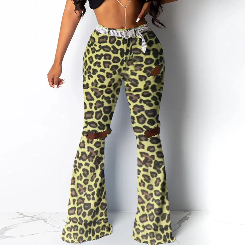 Camouflage Cutout Bell Bottom Pants