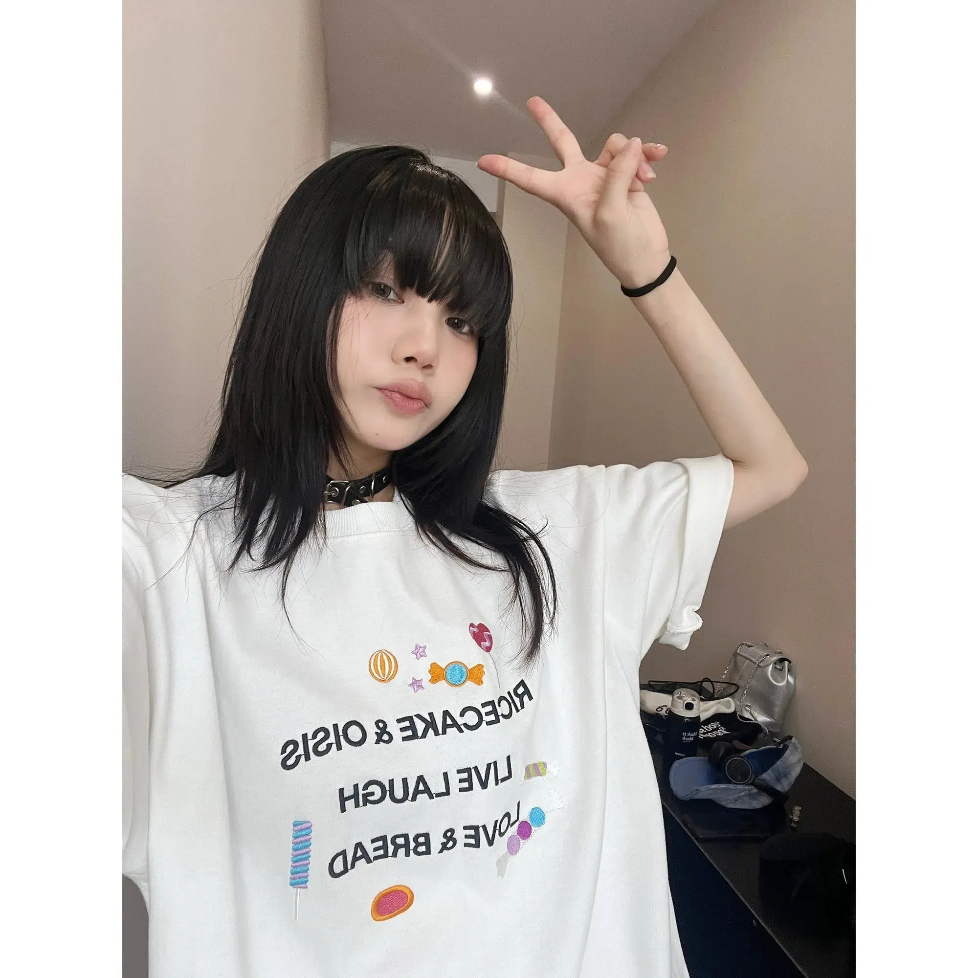Candy Letters Embroidered Loose T-Shirt