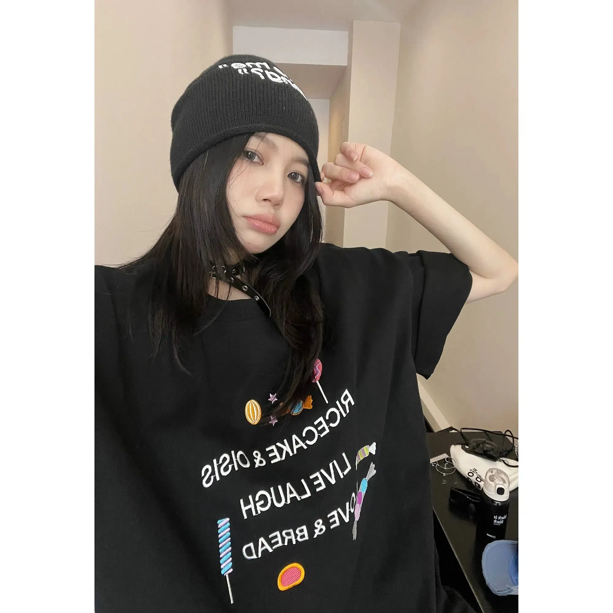 Candy Letters Embroidered Loose T-Shirt