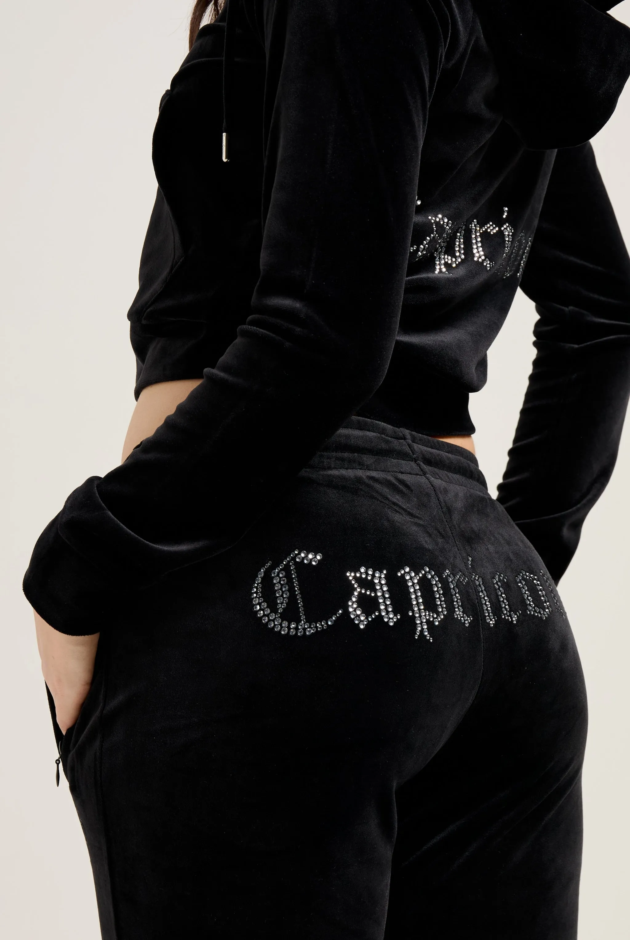 'CAPRICORN' BLACK VELOUR DIAMANTÉ TRACKSUIT BOTTOM