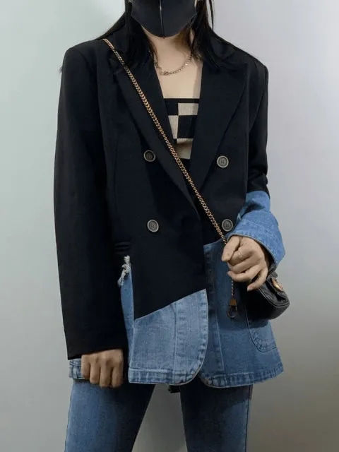 Casual Patchwork Plaid Blazer For Women Notched Collar Clothing Fashion