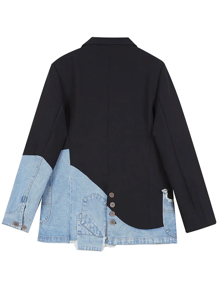 Casual Patchwork Plaid Blazer For Women Notched Collar Clothing Fashion