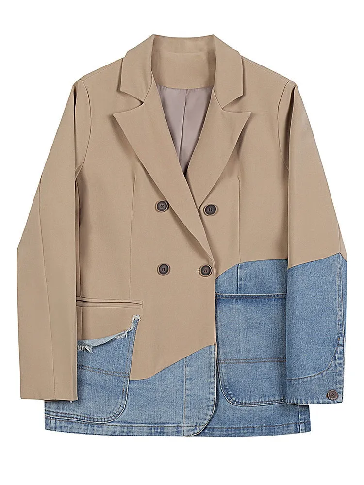 Casual Patchwork Plaid Blazer For Women Notched Collar Clothing Fashion