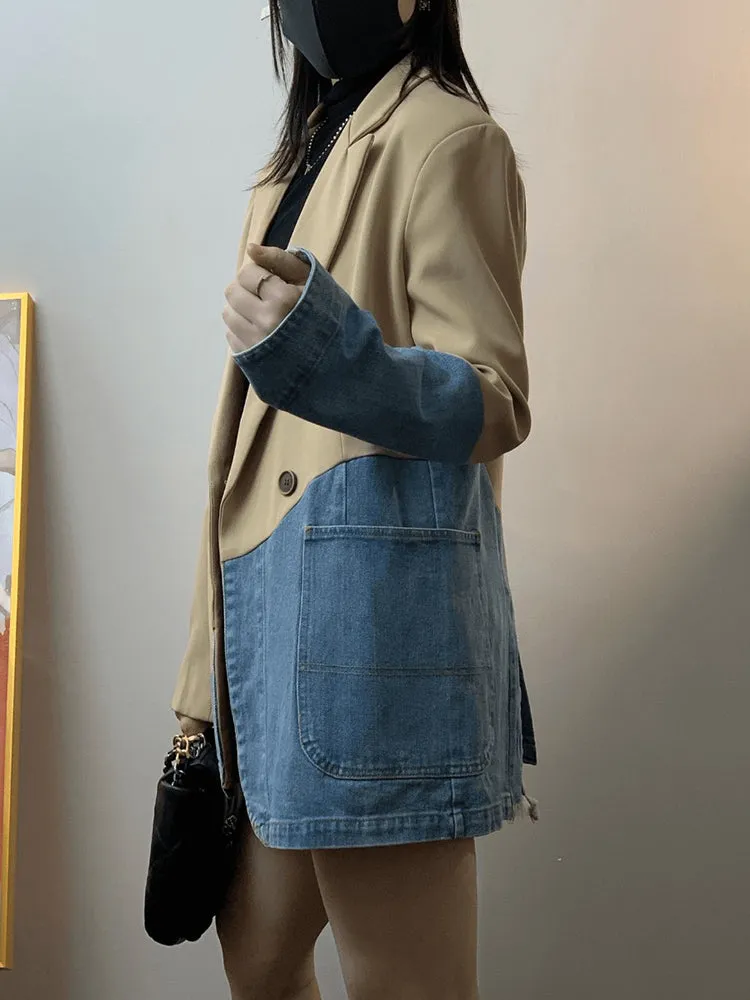 Casual Patchwork Plaid Blazer For Women Notched Collar Clothing Fashion