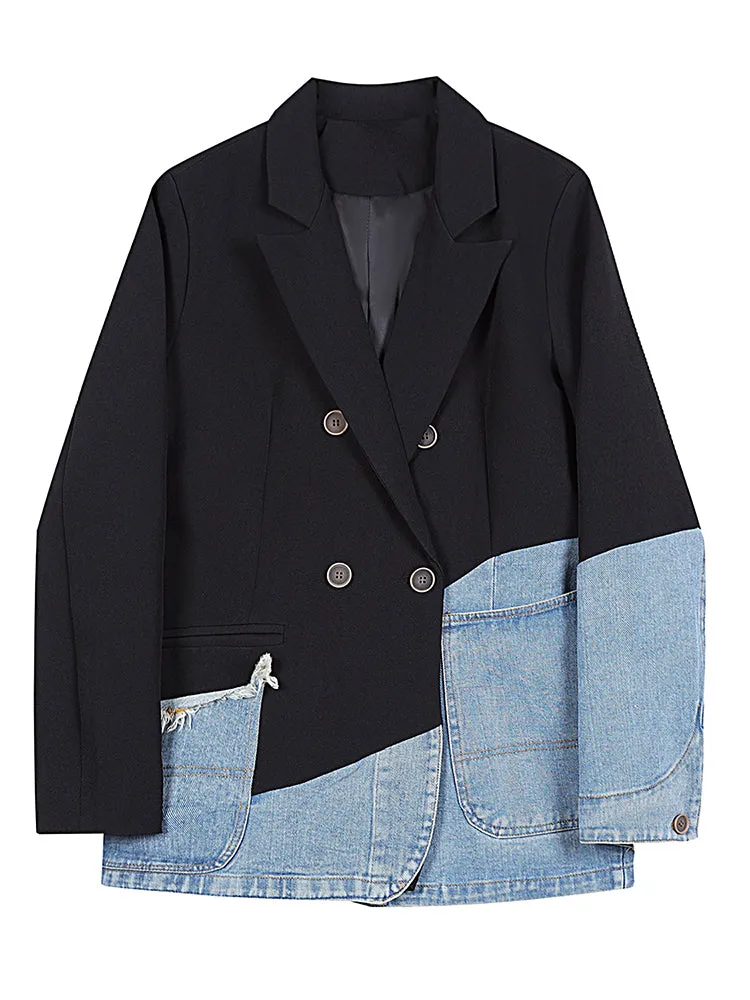 Casual Patchwork Plaid Blazer For Women Notched Collar Clothing Fashion