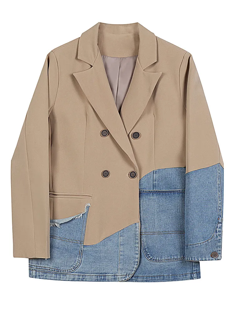 Casual Patchwork Plaid Blazer For Women Notched Collar Clothing Fashion