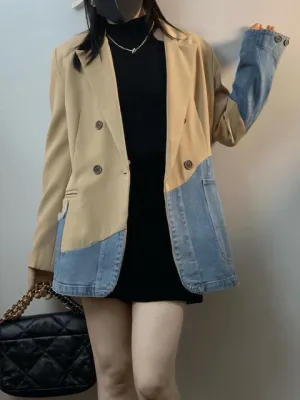 Casual Patchwork Plaid Blazer For Women Notched Collar Clothing Fashion