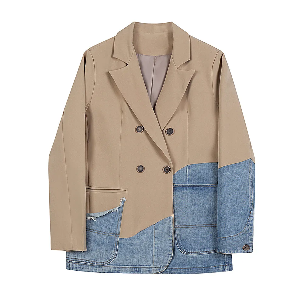Casual Patchwork Plaid Blazer For Women Notched Collar Clothing Fashion